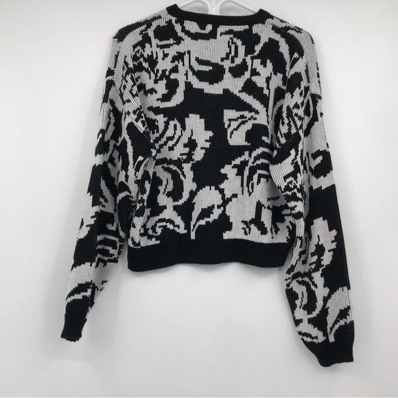 HORUS LINE Knit Crewneck Sweater Abstract Drop Shoulder Black + White MEDIUM - Picture 3 of 4